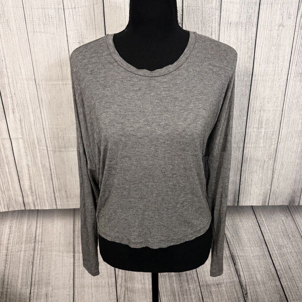 Dolan Anthropologie Women's Med Gray Striped Long Sleeve Cotton Cropped T-Shirt